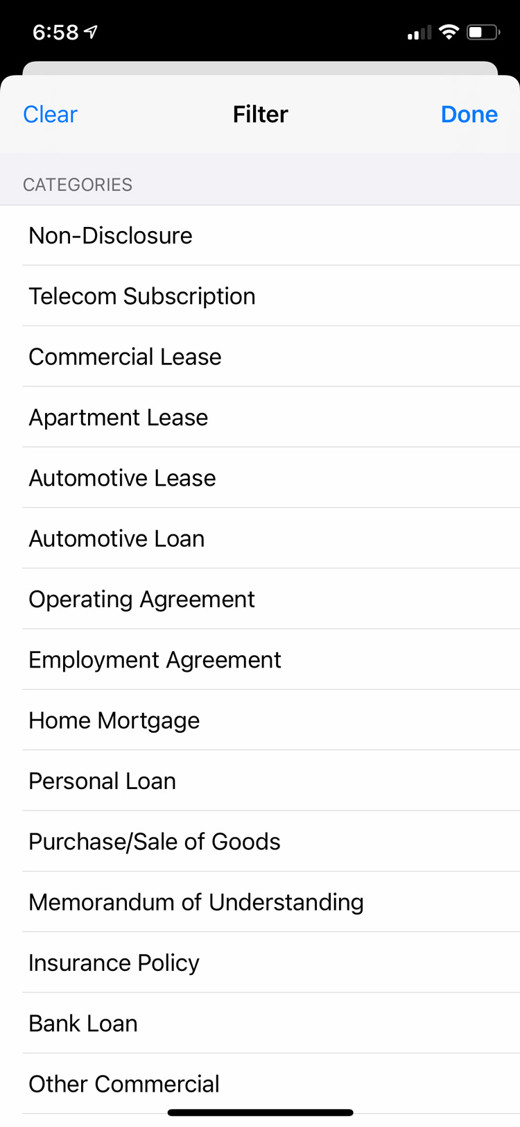 Filter your contracts by category